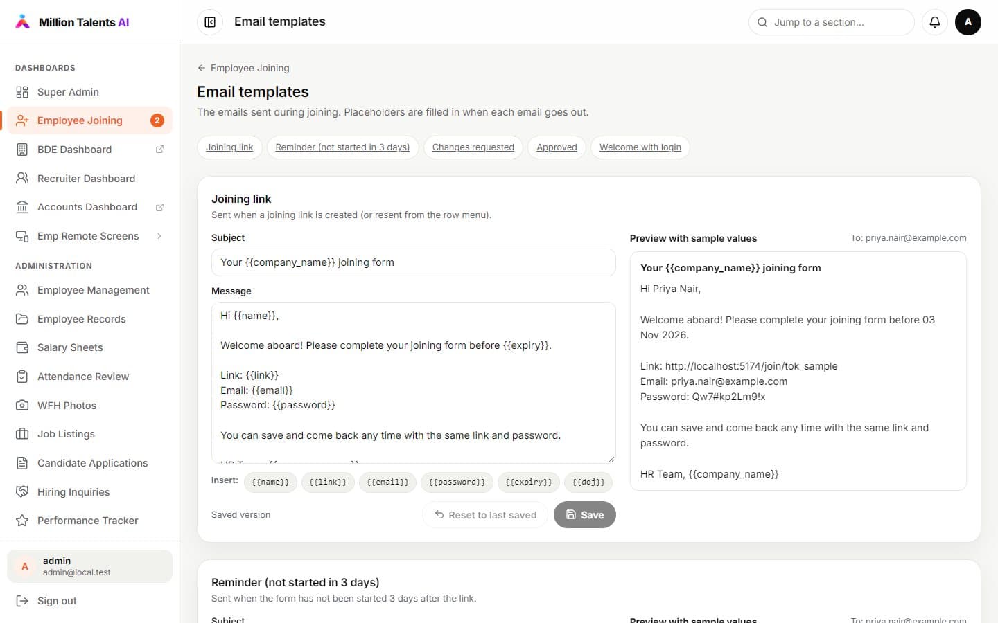 Joining email templates